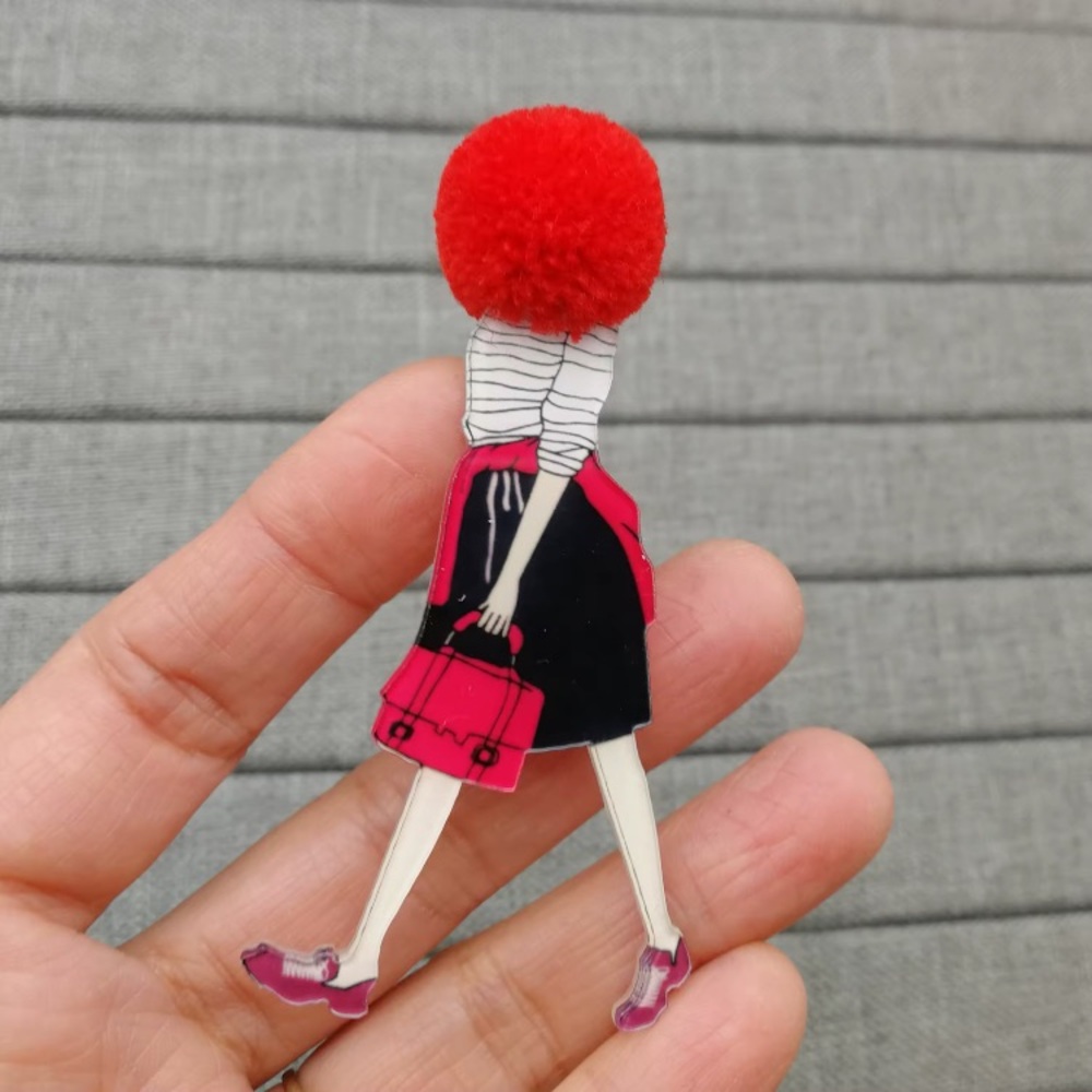 Acrylic and Wool Woman Girl Fashion Brooch Pin Large Big Statement Red Black